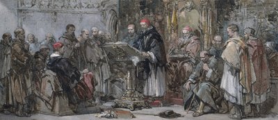 Eine Szene aus dem Klosterleben: Predigt in der Kirche von George Cattermole