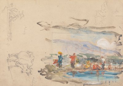Ein Teich mit Figuren von George Chinnery