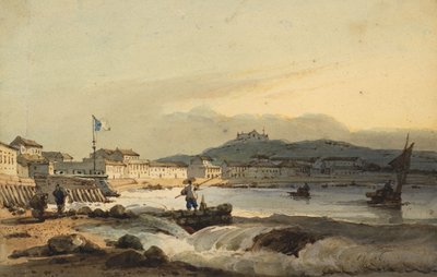 Die Praya Grande, Macao, vom Süden, mit St. Peters Fort links, 1830-1845 von George Chinnery