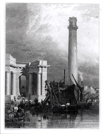Der Schießturm und die Waterloo-Brücke, graviert von G. Cooke von George Clarkson (after) Stanfield