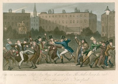 Eine Straßenschlägerei - Tom und Jerry zeigen Kampf und Logic am Boden von George Cruikshank