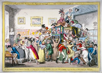 Ein Schwarm englischer Bienen im kaiserlichen Wagen!! eine Szene im Londoner Museum von George Cruikshank