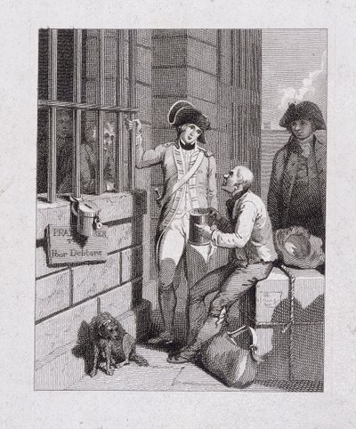 Ein Pfeifladen: Tom & Jerry besuchen Logic an Bord der Flotte, Fleet Prison, London, 1821 von George Cruikshank