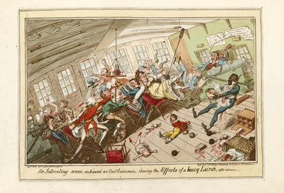 Eine interessante Szene an Bord eines Ostindienfahrers, die Auswirkungen eines schweren Schlags zeigend, veröffentlicht 1818 von George Cruikshank