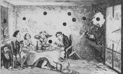 Eine unterbrochene englische Dinnerparty in Paris, ca. 1849 von George Cruikshank