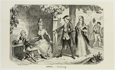 April - Narr aus George Cruikshanks Stahlradierungen zu The Comic Almanacks: 1835-1853 von George Cruikshank