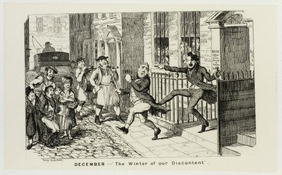 Dezember - "Der Winter unserer Unzufriedenheit" aus George Cruikshanks Stahlradierungen zu The Comic Almanacks: 1835-1853 von George Cruikshank