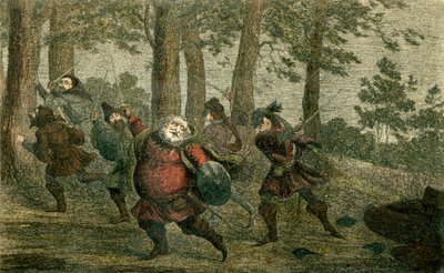 Falstaff schwitzt zu Tode und fettet die magere Erde, während er entlanggeht von George Cruikshank