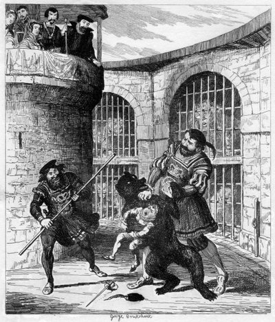 Gog befreit Xit aus dem Bären im Löwenturm, 1840 von George Cruikshank