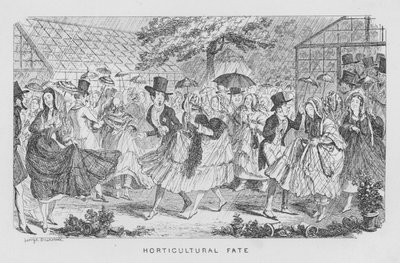 Gartenbau-Schicksal, d.h. Regen bei einem Fest von George Cruikshank