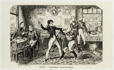 Juli - Zusammenfassung der Verfahren aus George Cruikshanks Stahlradierungen zu The Comic Almanacks: 1835-1853 von George Cruikshank