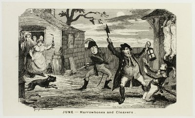 Juni - Knochen und Spalter aus George Cruikshanks Stahlradierungen für The Comic Almanacks: 1835-1853 von George Cruikshank