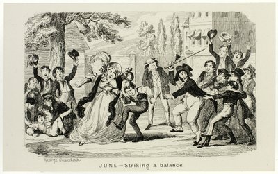 Juni - Ein Gleichgewicht finden aus George Cruikshanks Stahlradierungen zu The Comic Almanacks: 1835-1853 von George Cruikshank