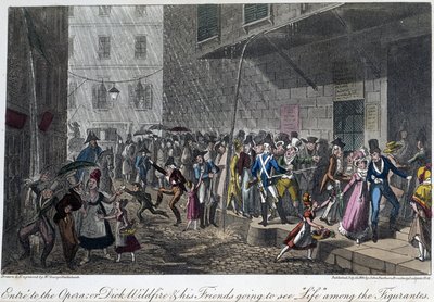 Der Eingang zur Oper in Paris - in „Life in Paris“ von David Carey, ill. von Georges Cruikshank, hrsg. von Faiburn, London von George Cruikshank