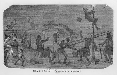 November, unpassendes Wetter, d.h. Londoner Smog (Stich) von George Cruikshank