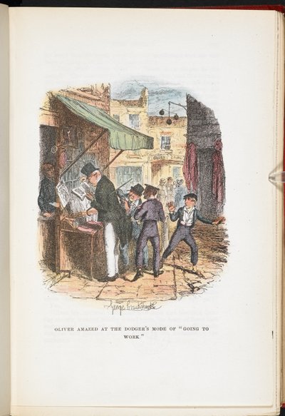 Oliver erstaunt über die Arbeitsweise des Dodgers, aus Die Abenteuer von Oliver Twist ... Mit vierundzwanzig Illustrationen von Cruikshank von George Cruikshank