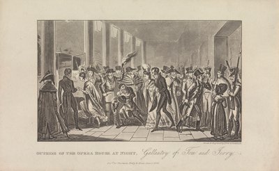 Außenansicht des Opernhauses bei Nacht von George Cruikshank