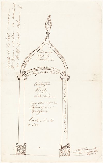 Skizze eines achteckigen Rücksprungs mit Säulen von George Cruikshank