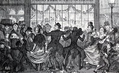 Straßenkinder verursachen Chaos in der Menge vor einem Konditor- und Bäckereigeschäft am Dreikönigstag von George Cruikshank