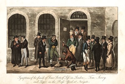 Tom, Jerry und Logic im Press Yard, Newgate-Gefängnis, London, 1821 von George Cruikshank