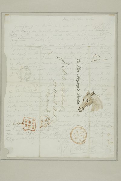 Ohne Titel (Cruikshank-Brief mit Skizzen eines Pferdekopfes) von George Cruikshank