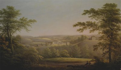 Easby Hall und Easby Abbey mit Richmond, Yorkshire im Hintergrund von George Cuitt