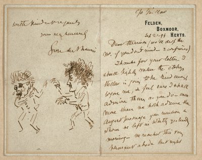 Brief mit Zeichnung von Whistler, der Du Maurier bedroht von George du Maurier