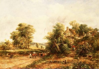 Sommerlandschaft am Abend mit Viehtreibern und Rindern von George Frederic Watts