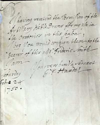 Brief von George Frederick Handel vom 24. Februar 1750 von George Frederick Handel
