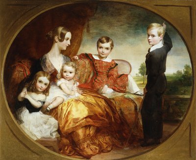 Gruppenporträt einer Dame mit ihren vier Kindern auf einer Terrasse von George Frederick Watts