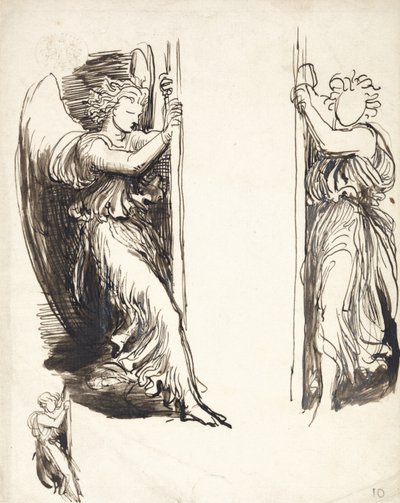 Studien für Engel im Gericht des Todes (Feder & braune Tinte über Graphit) von George Frederick Watts