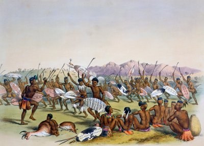Zulu-Jagdtanz in der Nähe der Engooi-Berge, 1849 von George French Angas