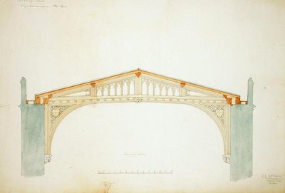 New College Oxford: Entwurf für das neue Dach der Halle von George Gilbert Scott