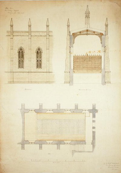 New College Oxford: Entwurf für das Dach der neuen Halle von George Gilbert Scott