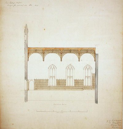 New College Oxford: Entwurf für das Dach der neuen Halle von George Gilbert Scott