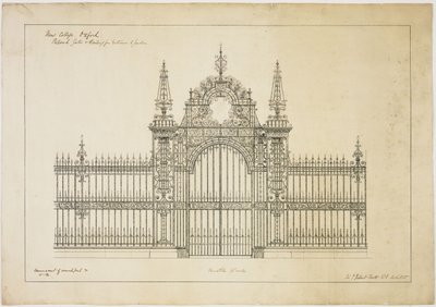 New College Oxford: Vorgeschlagene Tore und Geländer für den Eingang zum Garten von George Gilbert Scott