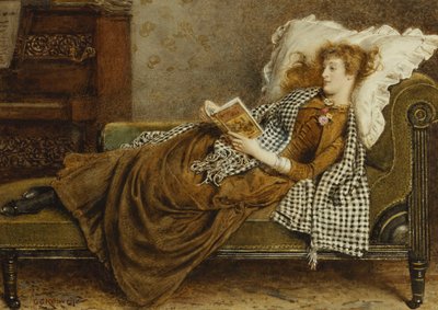 Eine junge Dame, die in einem Innenraum liest von George Goodwin Kilburne