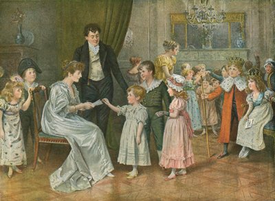 Zwölfte Nacht: Die Kinderparty. Ziehen von Losen für Zwölfte-Nacht-Charaktere von George Goodwin Kilburne