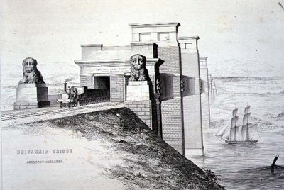 Britannia-Brücke, Anglesey-Eingang, graviert vom Künstler, veröffentlicht 1849 von George Hawkins