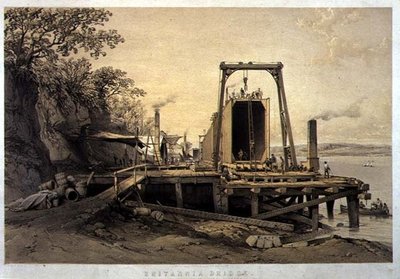 Britannia-Brücke, Plattform und Bau der Röhren, September 1848 von George Hawkins