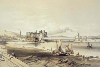 Conway-Brücke, Bau des zweiten Tunnels, September 1848, graviert vom Künstler von George Hawkins