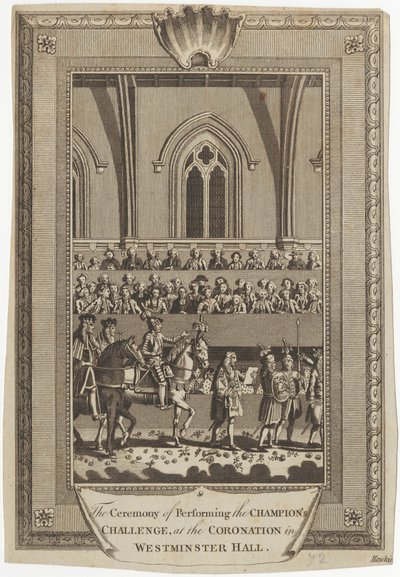 Die Zeremonie der Durchführung der Herausforderung des Champions bei der Krönung in der Westminster Hall von George Hawkins
