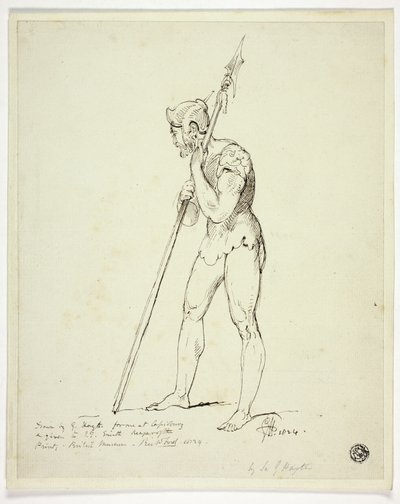 Stehender Mann in Rüstung mit Lanze von George Hayter