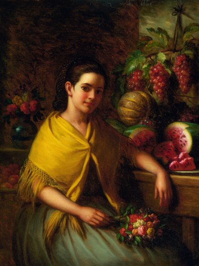 Mädchen mit Stillleben aus Wassermelone und Trauben von George Henry Hall