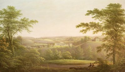Easby Hall und Easby Abbey mit Richmond, Yorkshire, im Hintergrund, ca. 1790-1810 von George Cuitt
