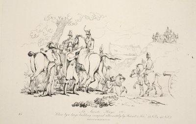 La Sainte Haye: In der Nähe eines großen Gebäudes, das abwechselnd von Freund und Feind besetzt wird, veröffentlicht von J. Booth, 1816 von George Jones