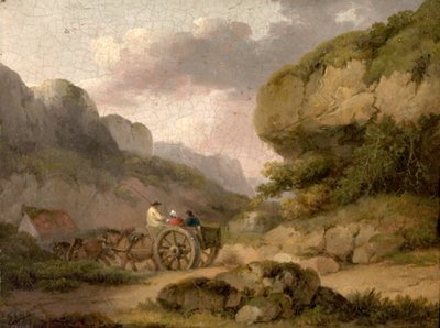 Landschaft mit Pferden, Wagen und Figuren von George Morland