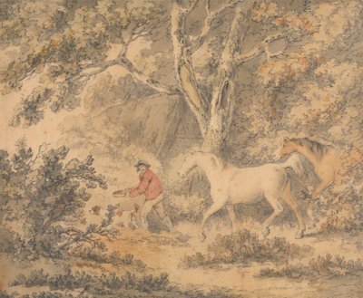 Landschaft mit Pferden, Bauer und Hund von George Morland
