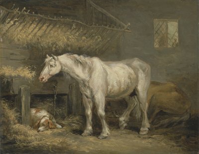 Alte Pferde mit einem Hund in einem Stall, c.1791 von George Morland