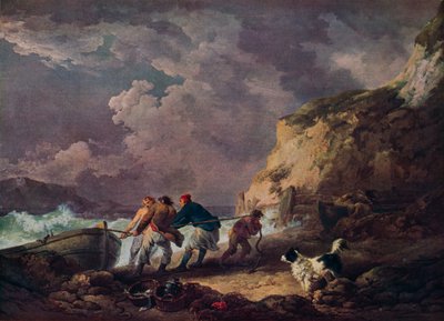 Küste: Fischer ziehen ein Boot an Land, 1791 von George Morland